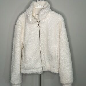 NWOT white teddy faux lambs wool bomber jacket. Full zip. Cozy & WARM